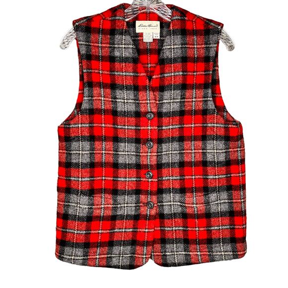 Vintage Eddie Bauer Vest Wool Red Plaid Lumberjack Women's M - Picture 1 of 9